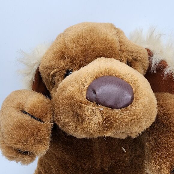 Vtg Union Toy Brown Dog Plush 15" Big Feet Floppy Fuzzy Ears Leather Nose 80s - Picture 4 of 13